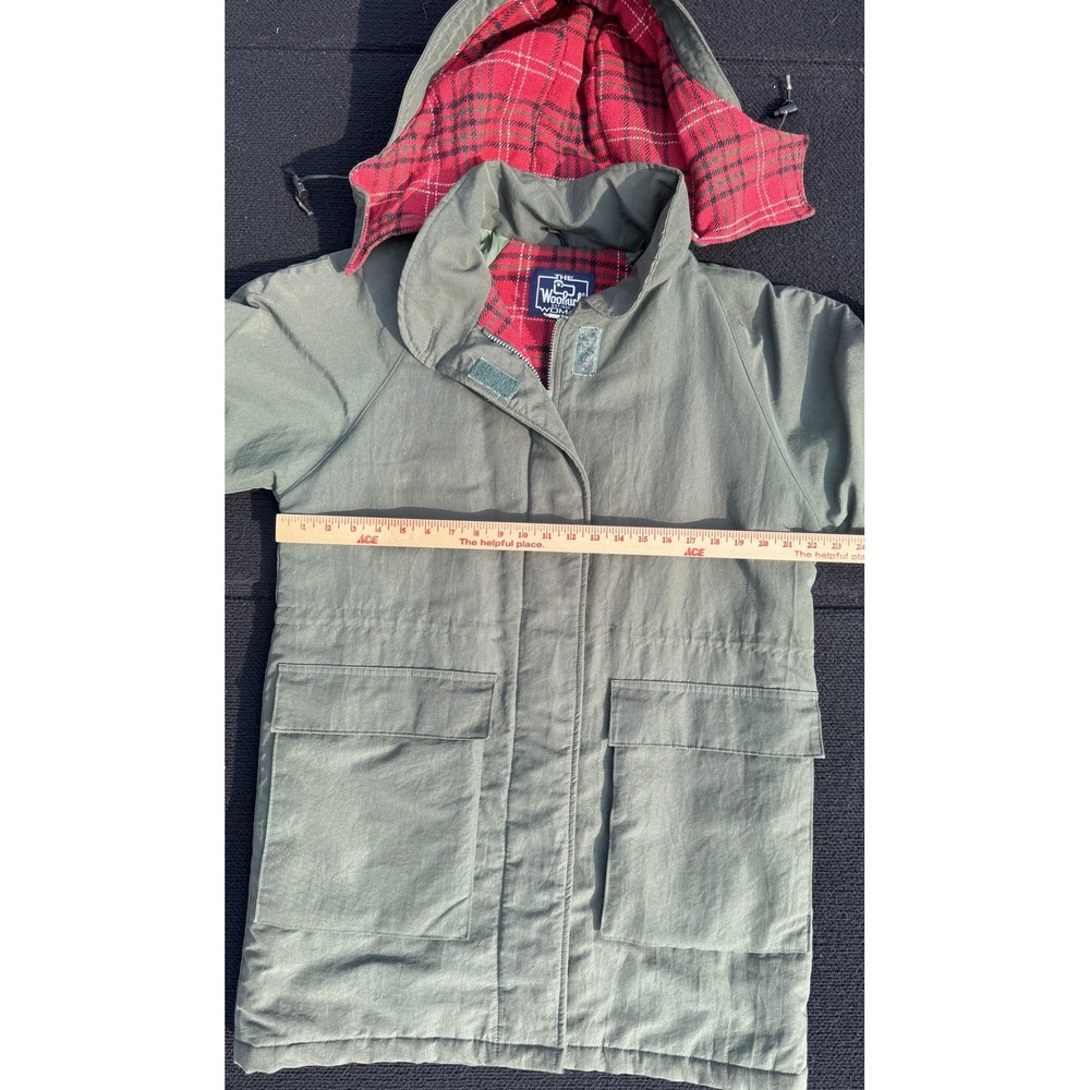 Vintage Woolrich Woman Medium Parka Coat Green Plaid Lined Hooded Thinsulate USA - Picture 13 of 14